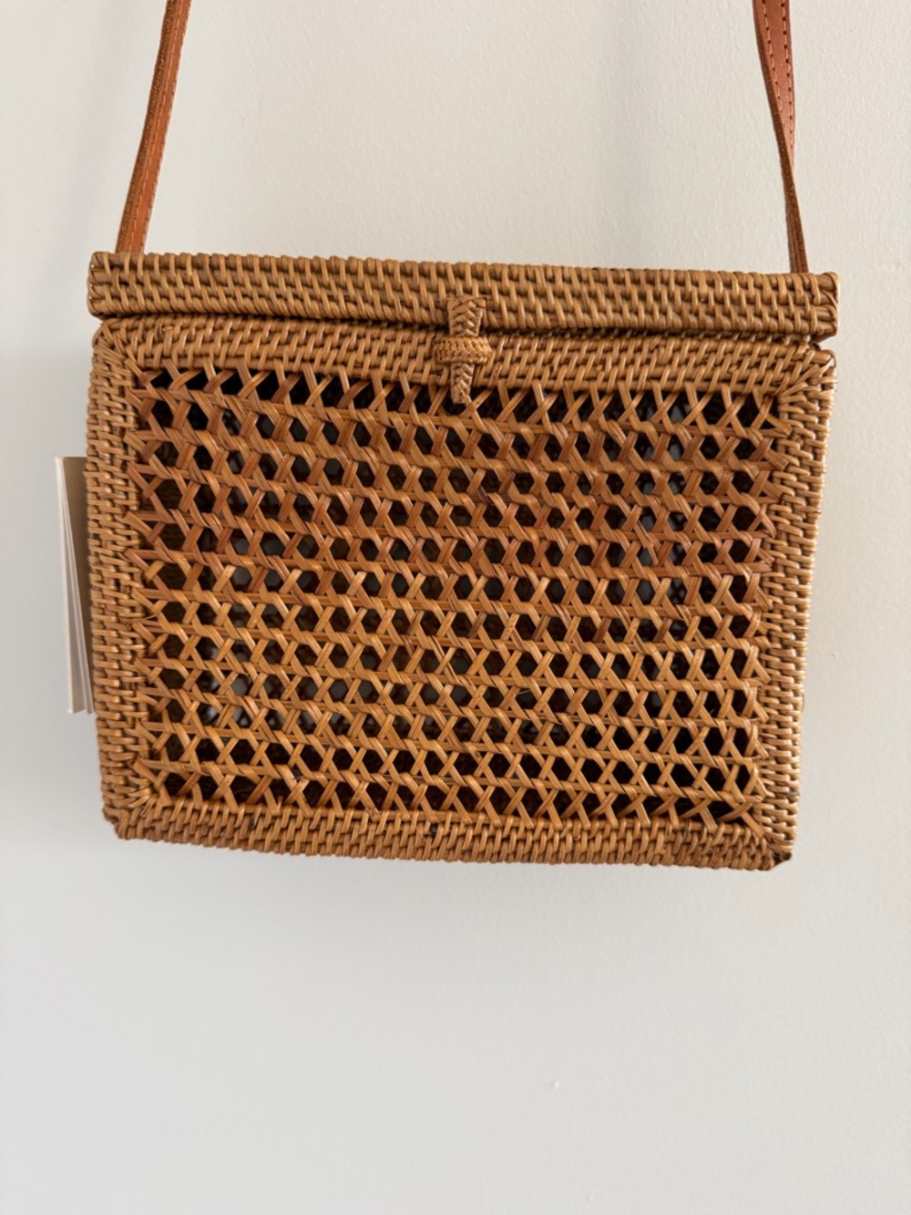 NWT Bembien Flora Rattan Crossbody Bag Leather Strap Boho Summer Natural Purse - Picture 9 of 9